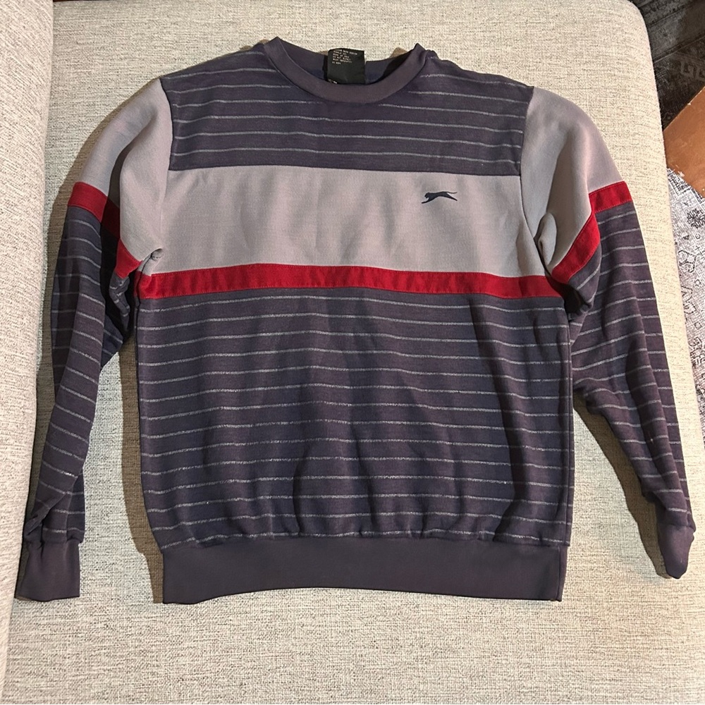 Slazenger Men's Crewneck Sweater - Gray and Red Stripes